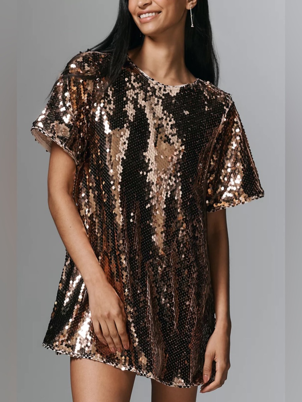 THE EMMY SHORT-SLEEVE SWING MINI DRESS BY MAEVE: SEQUIN EDITION